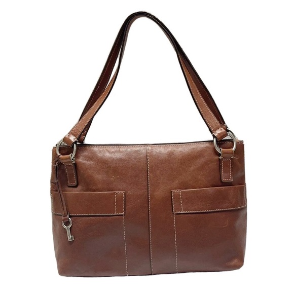 Fossil Handbags - Fossil Leather Tote Bag Zip Closure Brown